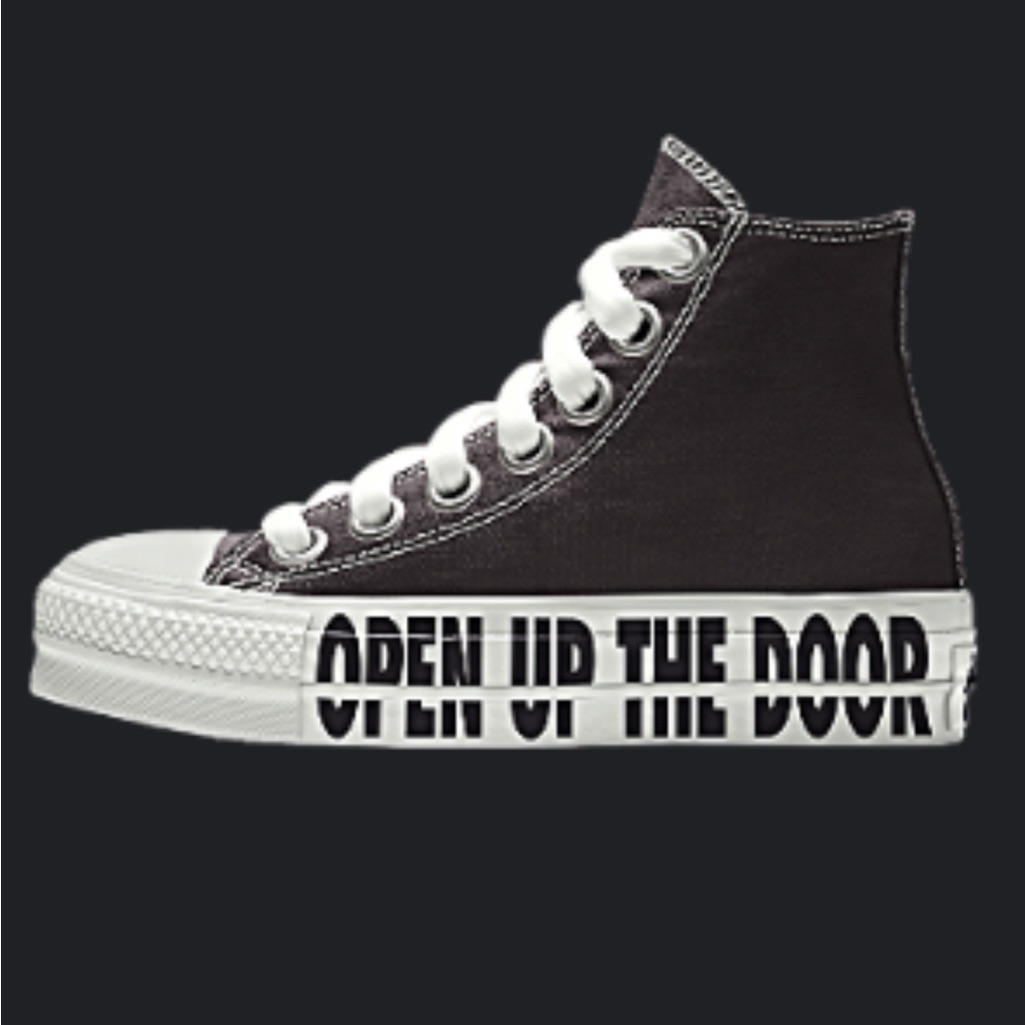 Billie Eilish Converse High Top Sneakers In Black And White With Text Graphic